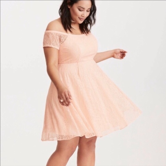 off shoulder blush pink dress